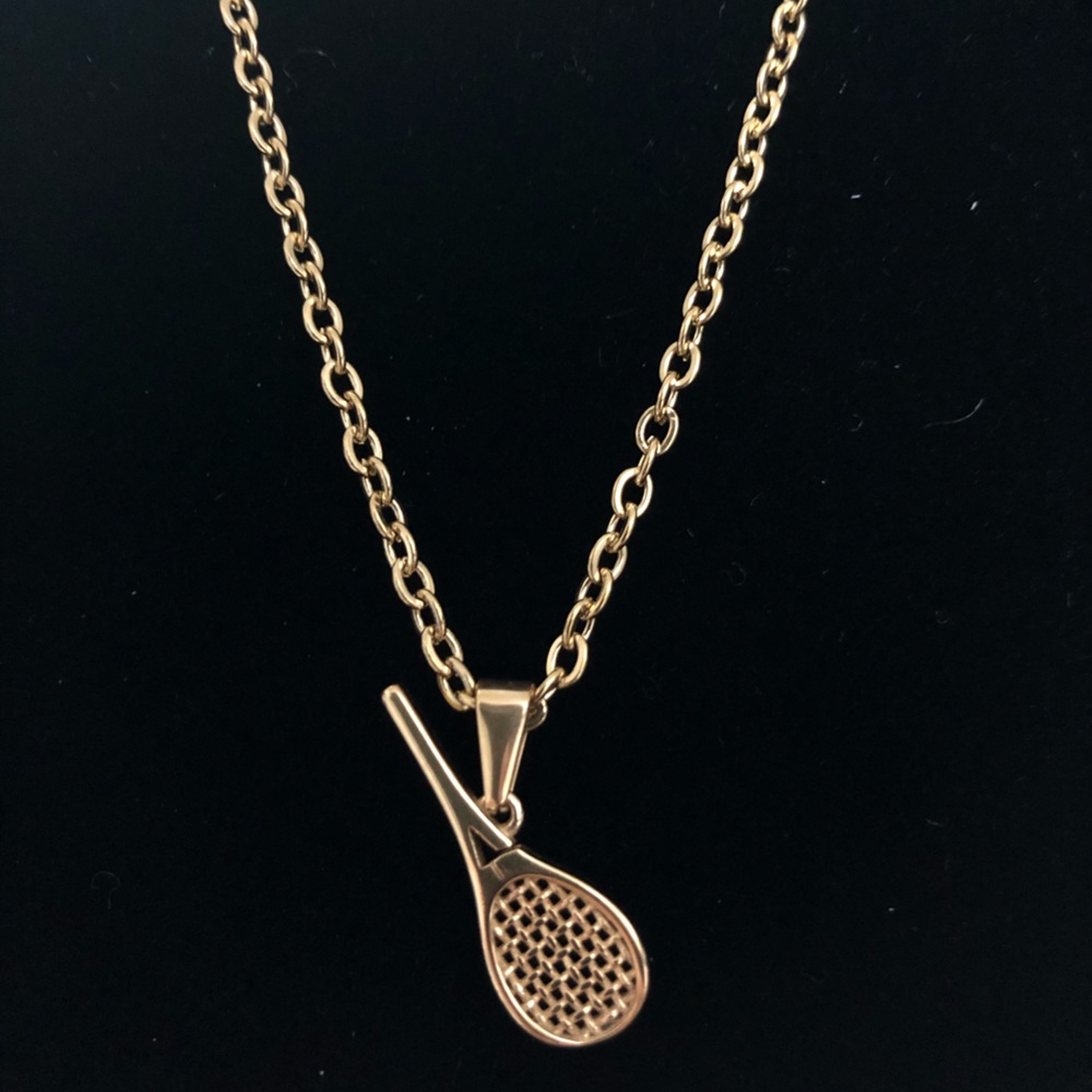 Tennis Racket Stainless Steel Pendant with Chain